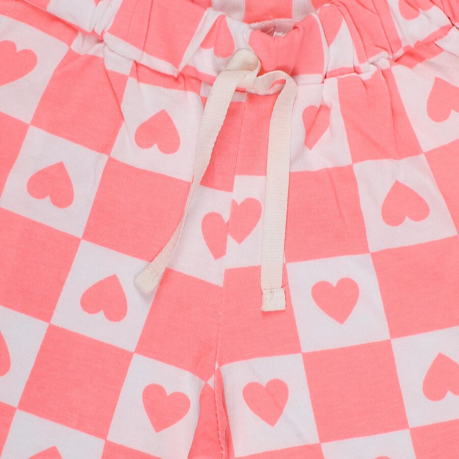 Girls' Coral Pink Printed Elastic Waist Shorts, Pink, large image number null