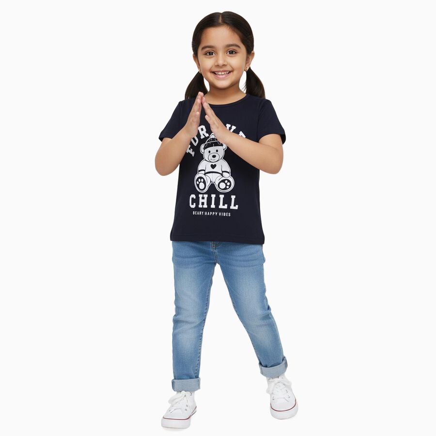 Girls' T-Shirt, नेवी ब्लू, large image number null