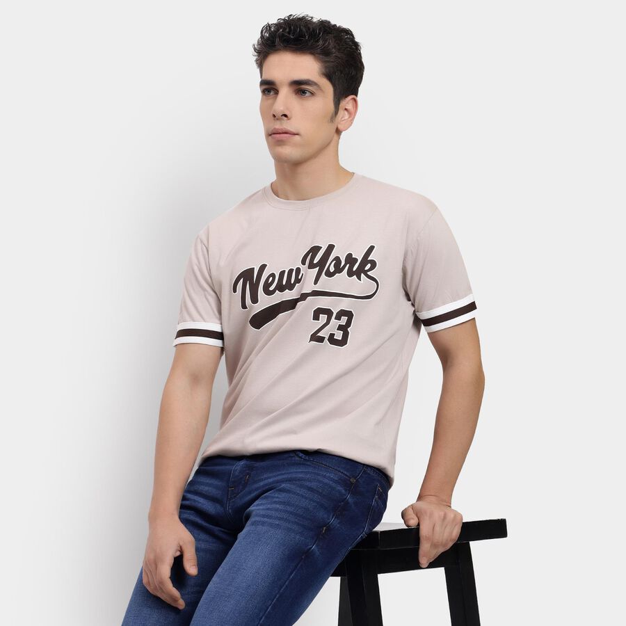Men's 100% Cotton Round Neck Half Sleeves T-Shirt , Beige, large image number null