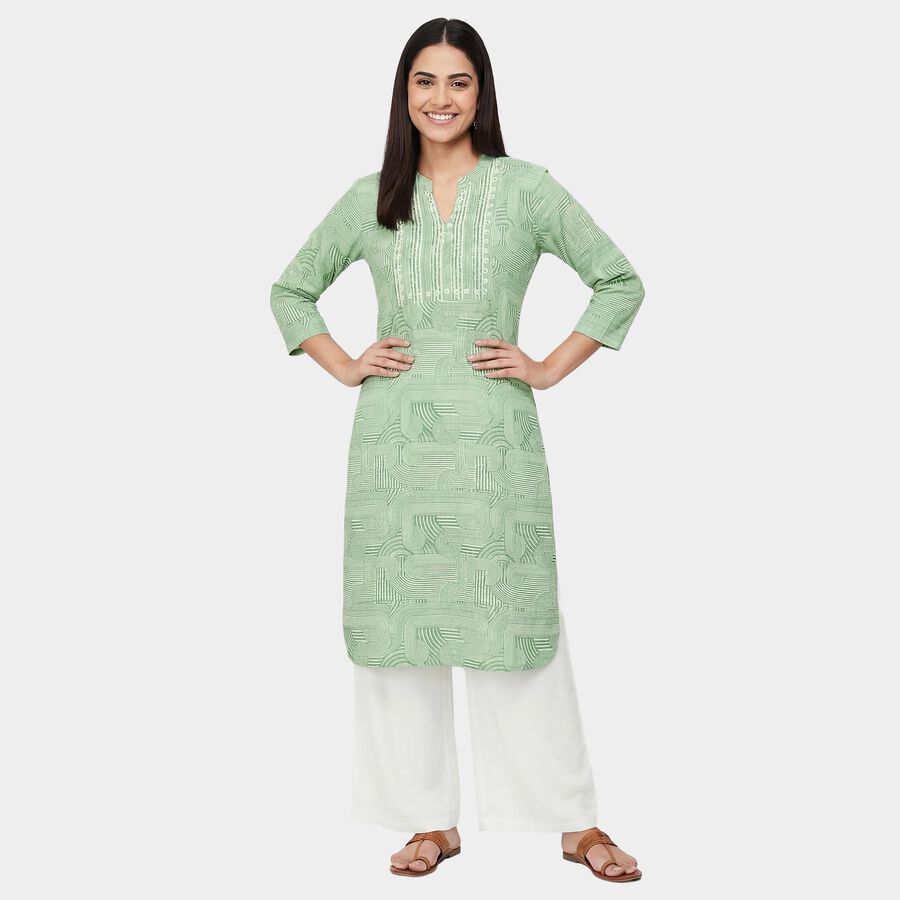 Women's Mint Notch Neck Floral Printed Kurta, Light Green, large