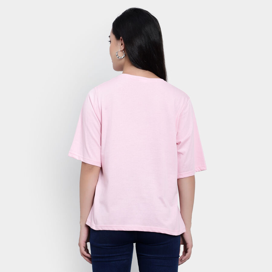 Round Neck T-Shirt, गुलाबी, large image number null