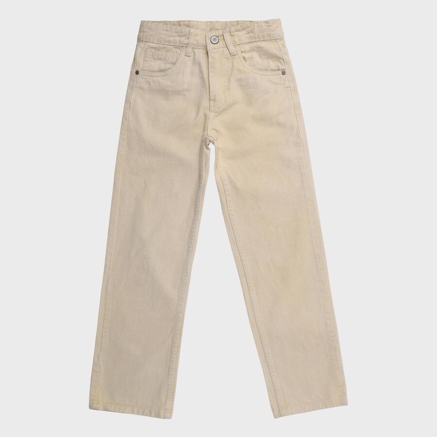 Girls' Beige Regular Fit Jeans, गहरा पीला, large