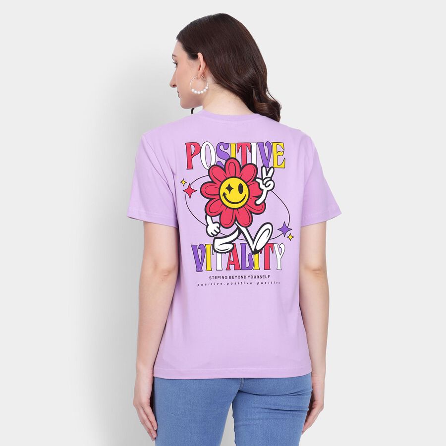 Ladies' 100% Cotton Round Neck T-Shirt , लाइलेक, large image number null