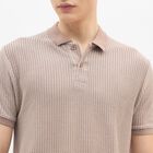 Men's Beige Polo Neck Casual T-Shirt, Beige, small