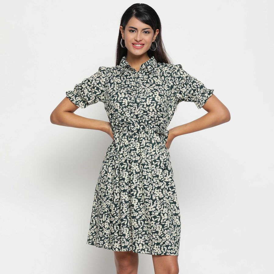 All Over Print Knee Length Dress, Dark Green, large image number null