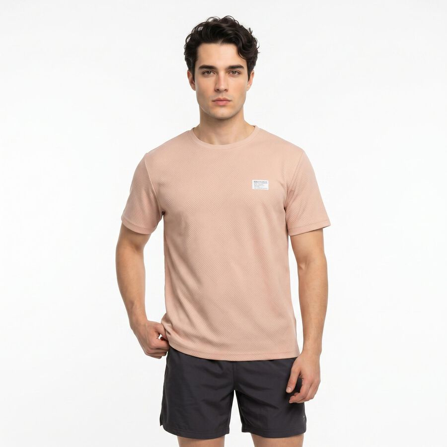 Men's Light Pink Round Neck Regular Drifit T-Shirt, हल्का गुलाबी, large