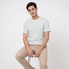 Men's Light Blue Round Neck Regular Striped T-Shirt, Light Blue, small