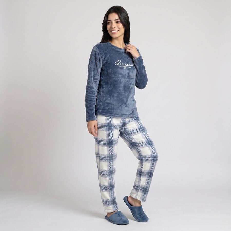 Women's Blue Straight Fit Checked Pyjama, Mid Blue, large