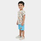 Boys White 100% Cotton Round Neck Graphic Print Baba Suit, White, small