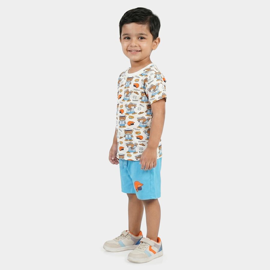 Boys White 100% Cotton Round Neck Graphic Print Baba Suit, White, large