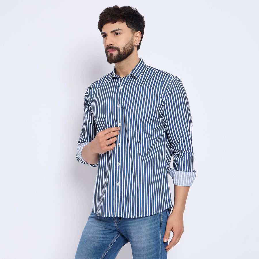 Men's 100% Cotton Casual Shirt , Navy Blue, large image number null