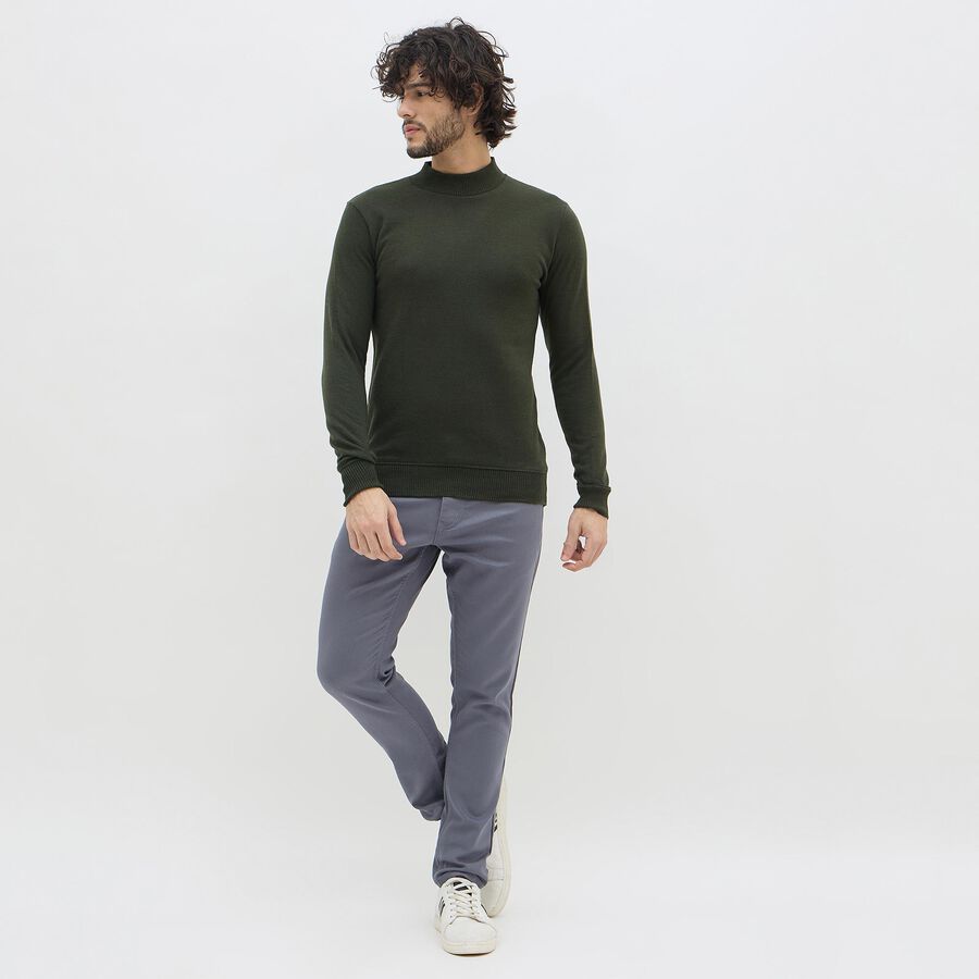 Men's Dark Olive Green Mock Neck Slim Fit Pullover, Dark Green, large image number null