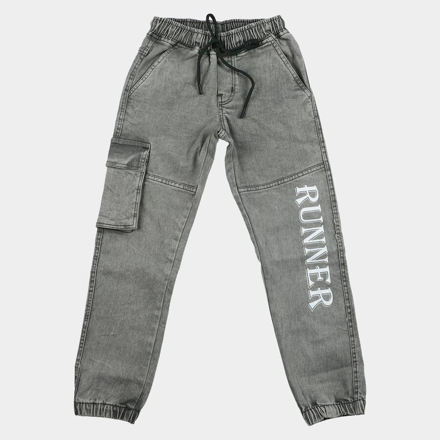 Boys' Olive Green Jogger Fit Cargo Printed Jeans, Olive, large