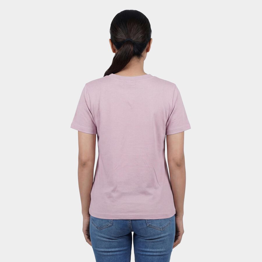 Women's Lilac Cotton Round Neck Casual T-Shirt, Lilac, large