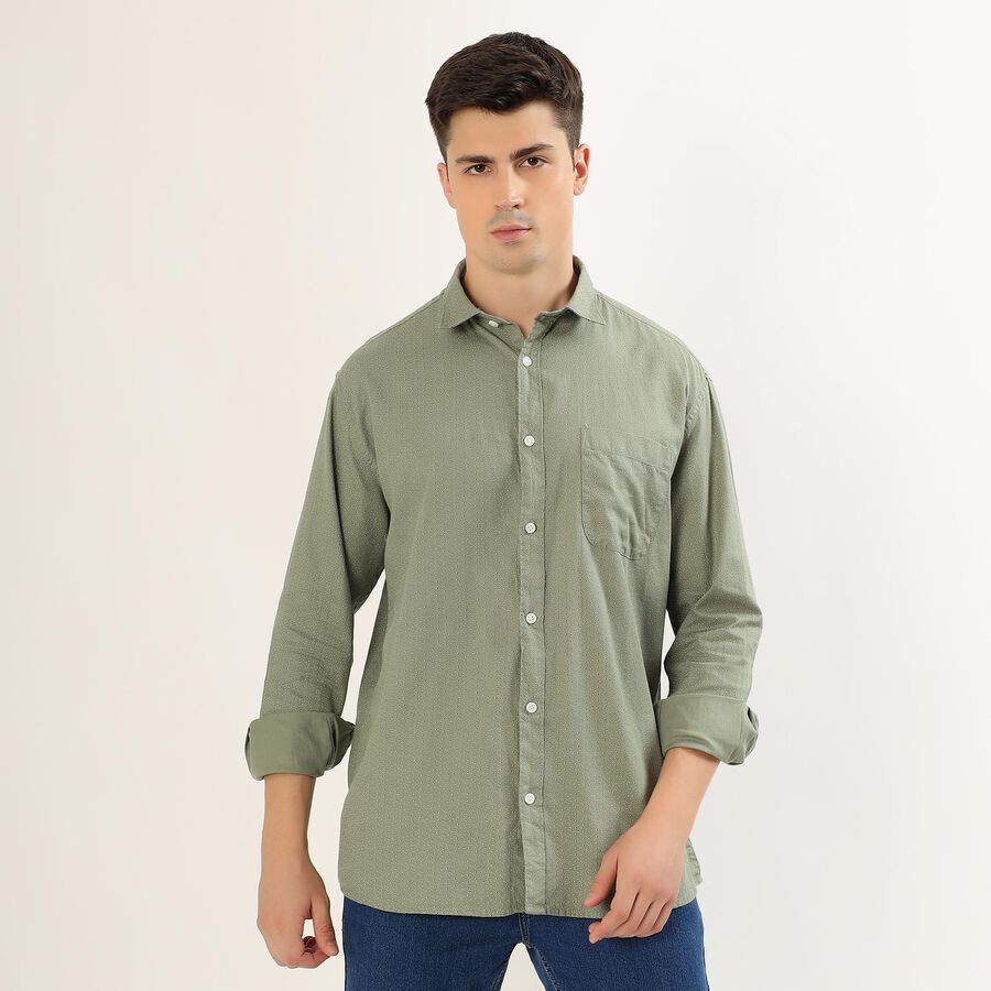 Men's Muted Olive Green Spread Collar Casual Shirt, Olive, large image number null