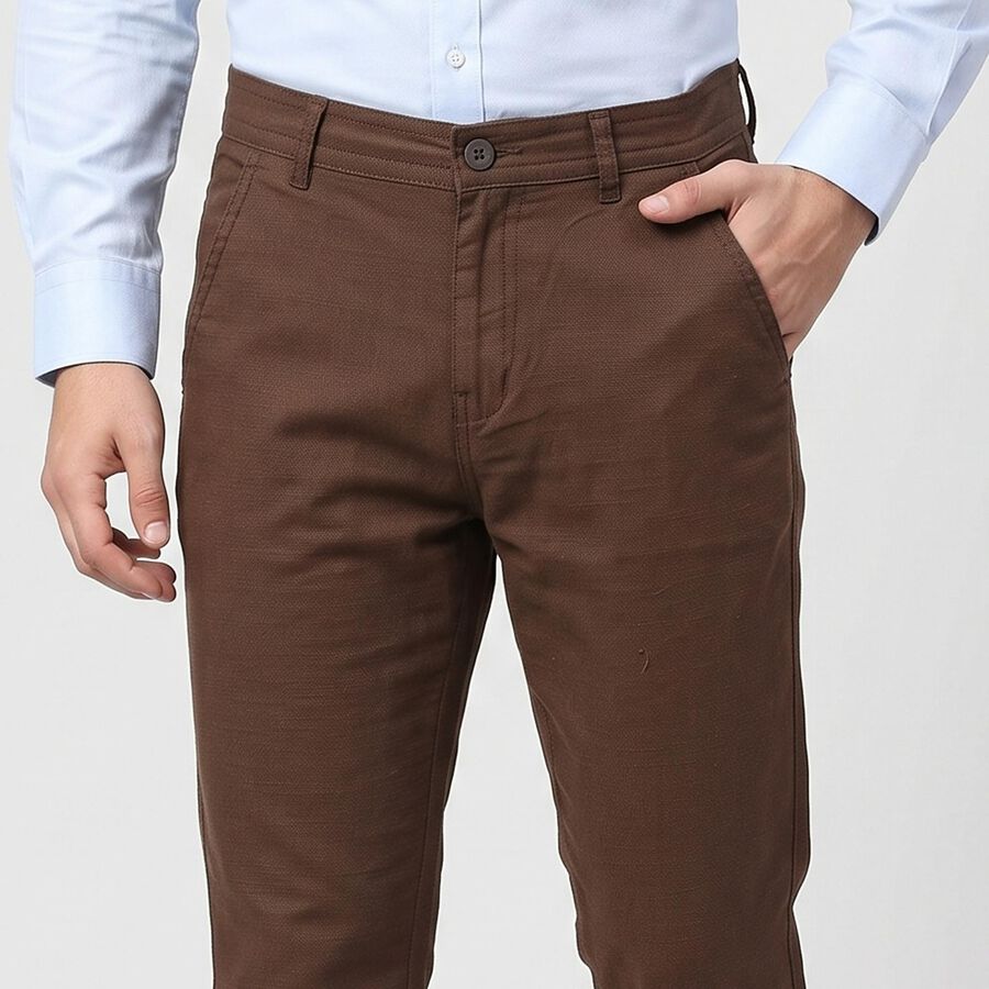 Men's Brown Slim Fit Chino Trousers, Brown, large