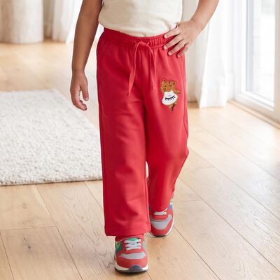 Girls Fuchsia Straight Fit Teddy Embroidered Pyjama