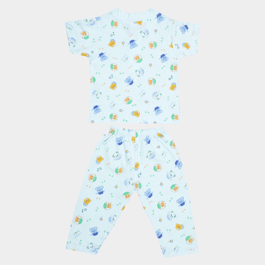 Infants Cotton Printed Night Suit, Aqua, large image number null