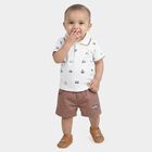 Infants' Brown Cotton Round Neck Cartoon Print Baba Suit, भूरा, small