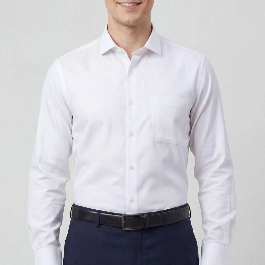 Men's White Cotton Spread Collar Formal Shirt, सफ़ेद, large