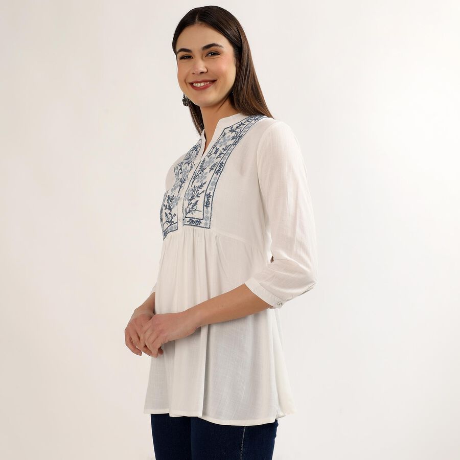 Women's White Round Neck Straight Kurti, White, large
