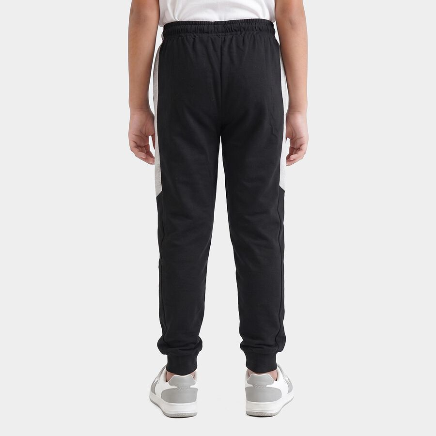 Boys' Black Graphic Print Cotton Blend Jogger Pyjama, काला, large
