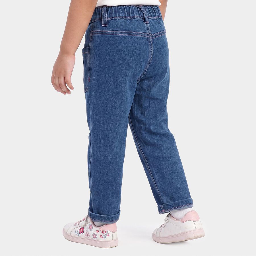 Girls' Blue Straight Fit Embroidered Jeans, Mid Blue, large