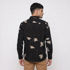 Men's Black Abstract Printed Collar Shirt, Black, small