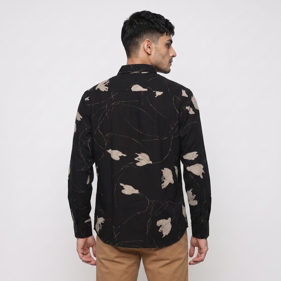 Men's Black Abstract Printed Collar Shirt, Black, large