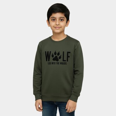 Boys Olive Green Crew Neck Graphic Sweatshirt