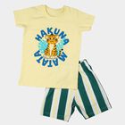 Boys Yellow 100% Cotton Round Neck Graphic Print Baba Suit, Yellow, small
