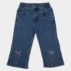 Girls Blue Straight Fit Embroidered Jeans, मध्यम नीला, small