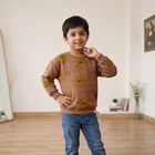Boys' Beige Round Neck Pullover Sweatshirt, गहरा पीला, small