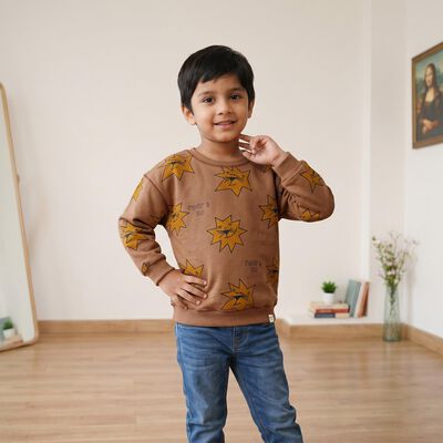 Boys' Beige Round Neck Pullover Sweatshirt