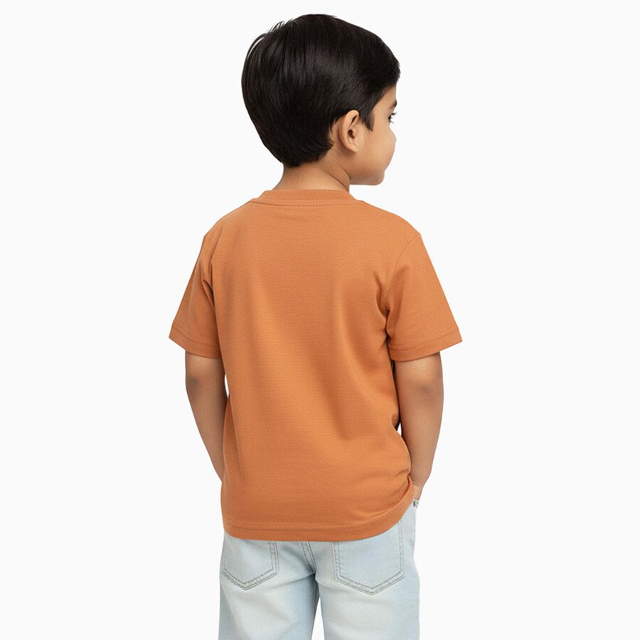 Boys Warm Terracotta Orange Cotton Round Neck Casual T-Shirt, Brown, large image number null