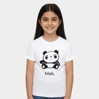 Girls White Cotton Blend Round Neck Graphic Printed T-Shirt