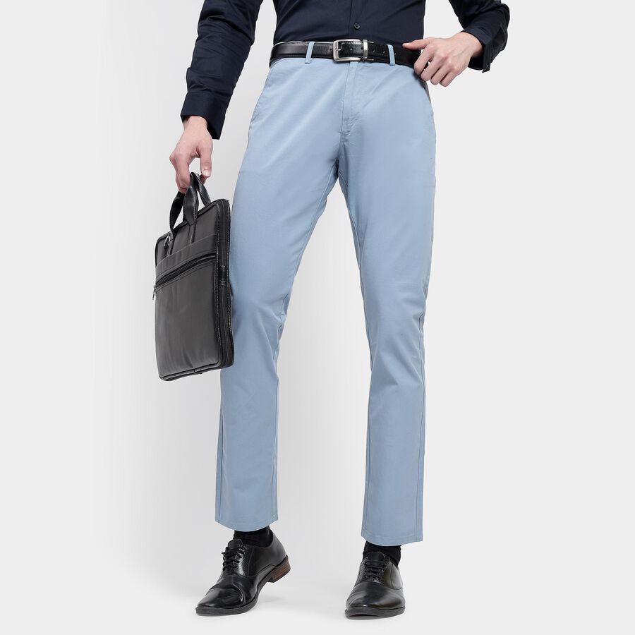 Men's 100% Cotton Slim Fit Casual Trousers , Light Blue, large image number null