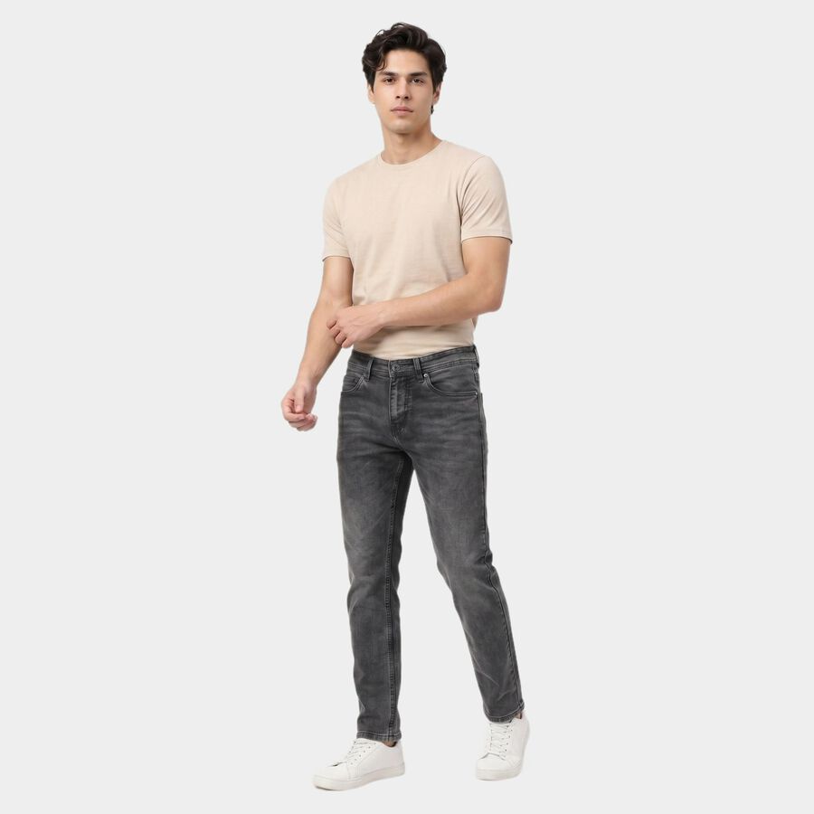Men's Dark Grey Slim Fit Faded Jeans, Dark Grey, large