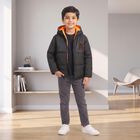 Boys Black Hooded Puffer Jacket, Black, small