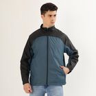 Men's Muted Steel Blue and Jet Black High Neck Casual Jacket, टील ब्लू, small image number null