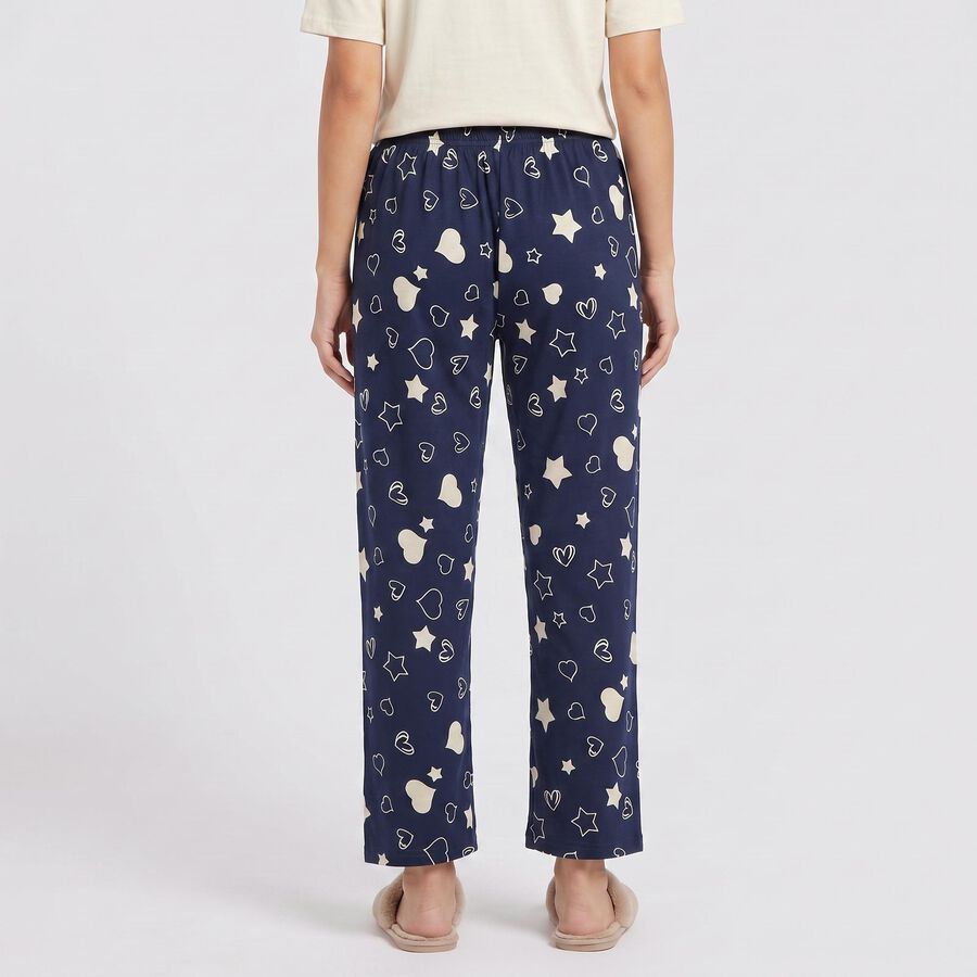 Women's Navy Blue Straight Fit Heart and Star Pyjama, नेवी ब्लू, large