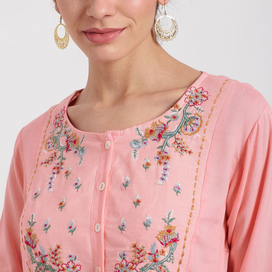 3/4Th Sleeves Straight Kurta, Peach, large image number null