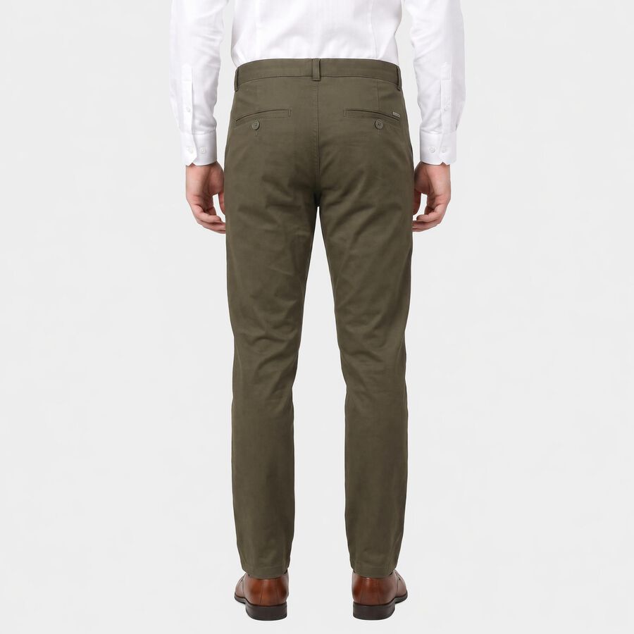 Men's Olive Green Slim Fit Chino Trousers, ओलिव, large