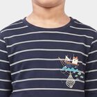 Boys Navy Blue Cotton Round Neck Striped Baba Suit, नेवी ब्लू, small
