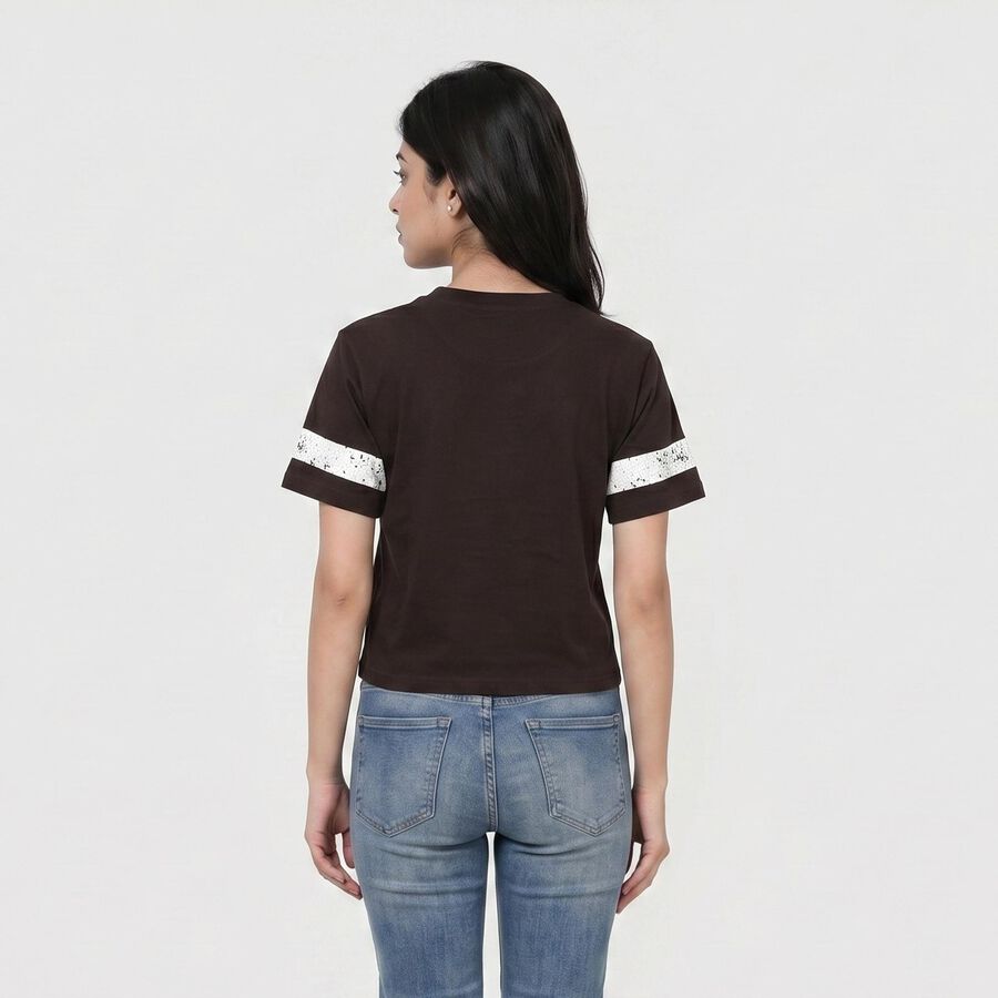 Women's Brown Round Neck Regular T-Shirt, Brown, large