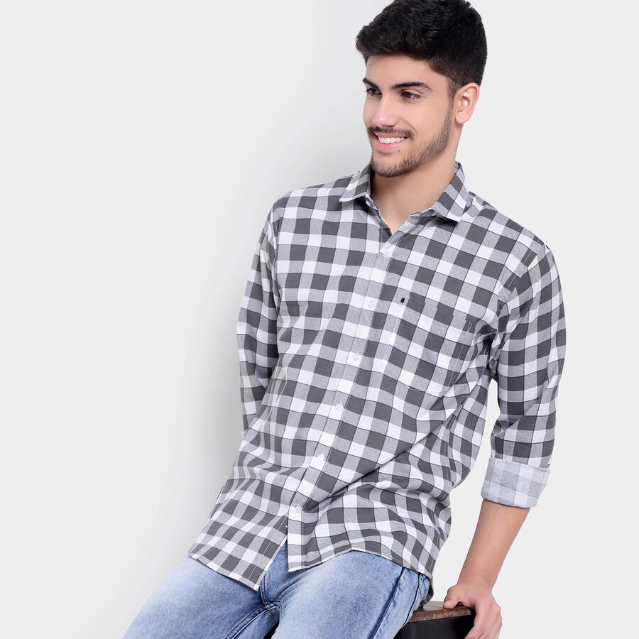 Checks Casual Shirt, Light Grey, large image number null