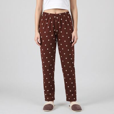 Women's Brown Straight Fit Floral Printed Pyjama