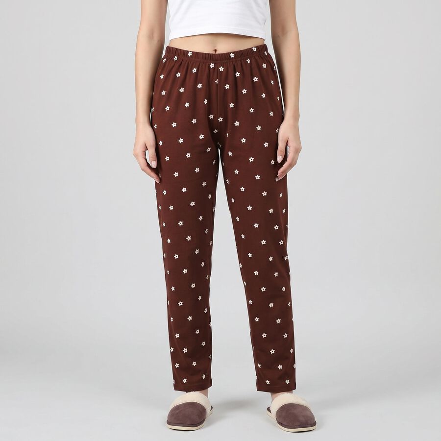 Women's Brown Straight Fit Floral Printed Pyjama, भूरा, large