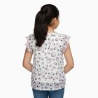 Girls White Round Neck Casual Printed T-Shirt, White, small
