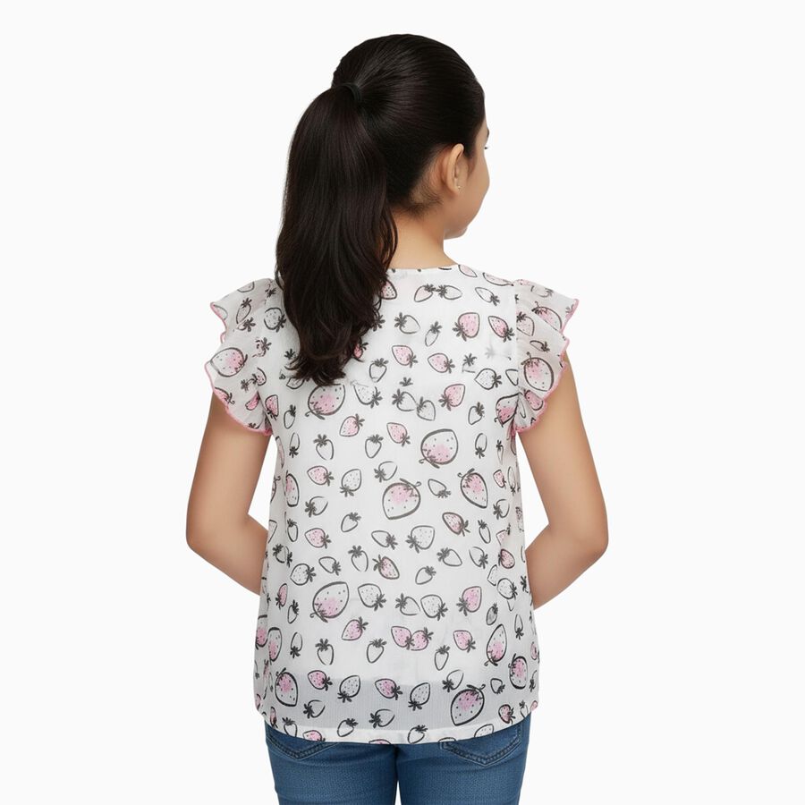 Girls White Round Neck Casual Printed T-Shirt, White, large